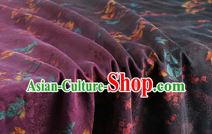 Chinese Traditional Purple Gambiered Guangdong Gauze Classical Flowers Pattern Silk Fabric Qipao Dress Cloth