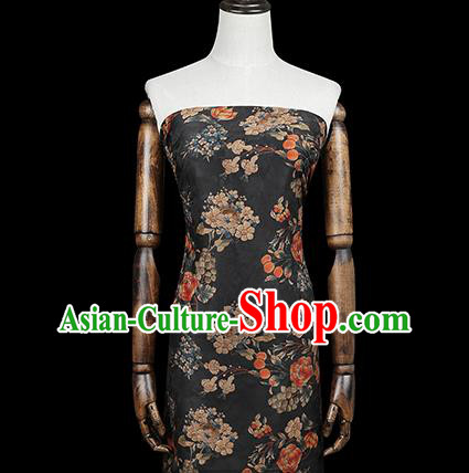 Chinese Classical Dahlia Pattern Silk Drapery Black Gambiered Guangdong Gauze Traditional Qipao Dress Fabric