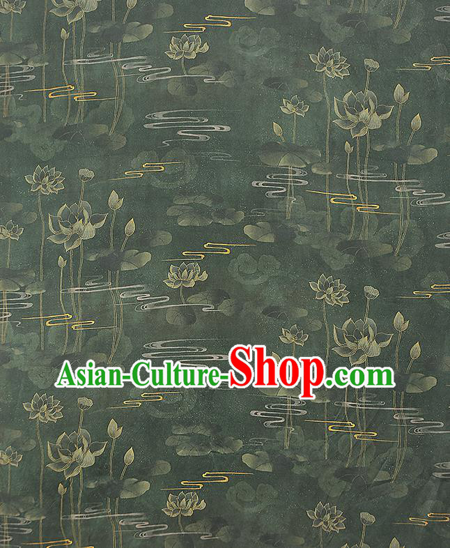Chinese Traditional Atrovirens Gambiered Guangdong Gauze Qipao Dress Cloth Classical Lotus Pattern Silk Fabric