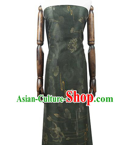 Chinese Traditional Atrovirens Gambiered Guangdong Gauze Qipao Dress Cloth Classical Lotus Pattern Silk Fabric