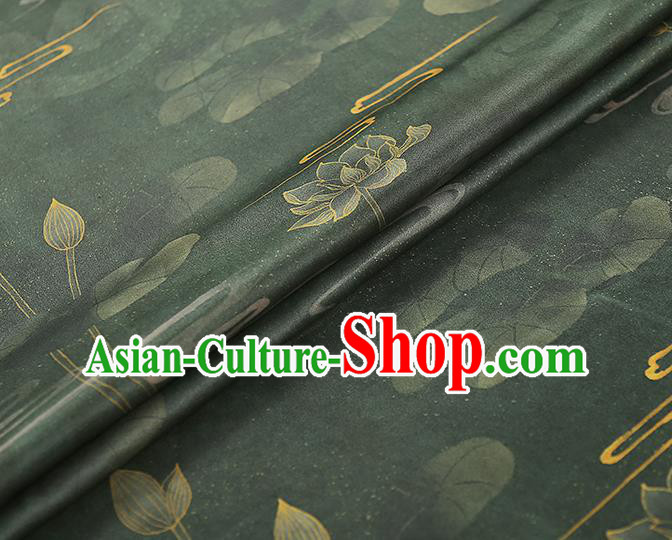Chinese Traditional Atrovirens Gambiered Guangdong Gauze Qipao Dress Cloth Classical Lotus Pattern Silk Fabric