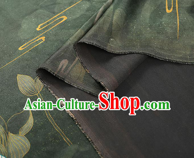 Chinese Traditional Atrovirens Gambiered Guangdong Gauze Qipao Dress Cloth Classical Lotus Pattern Silk Fabric