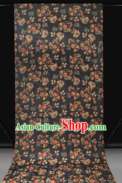 Chinese Classical Dahlia Pattern Silk Drapery Black Gambiered Guangdong Gauze Traditional Qipao Dress Fabric