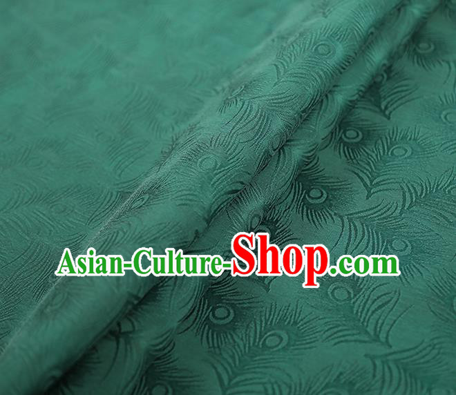Chinese Traditional Gambiered Guangdong Gauze Qipao Dress Jacquard Green Satin Cloth Classical Feather Pattern Silk Fabric