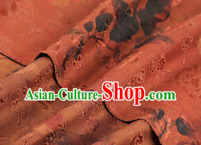 Chinese Gambiered Guangdong Gauze Traditional Qipao Dress Fabric Classical Peony Pattern Jacinth Silk Drapery