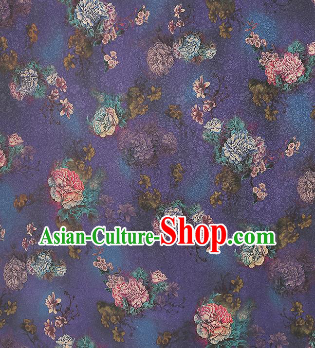 Chinese Traditional Qipao Dress Fabric Gambiered Guangdong Gauze Classical Peony Pattern Purple Silk Drapery