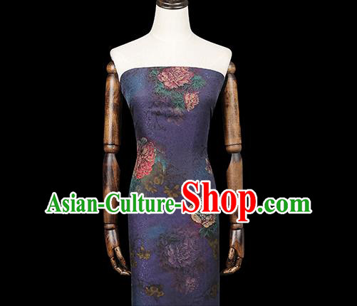 Chinese Traditional Qipao Dress Fabric Gambiered Guangdong Gauze Classical Peony Pattern Purple Silk Drapery