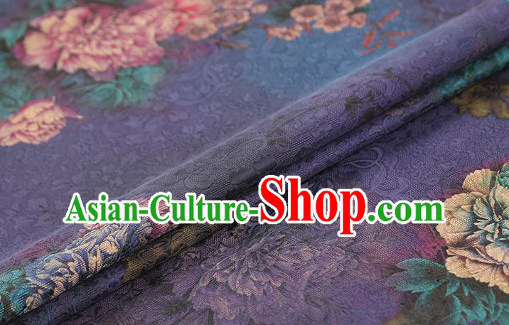 Chinese Traditional Qipao Dress Fabric Gambiered Guangdong Gauze Classical Peony Pattern Purple Silk Drapery