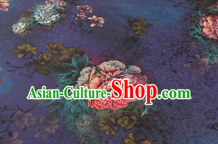 Chinese Traditional Qipao Dress Fabric Gambiered Guangdong Gauze Classical Peony Pattern Purple Silk Drapery
