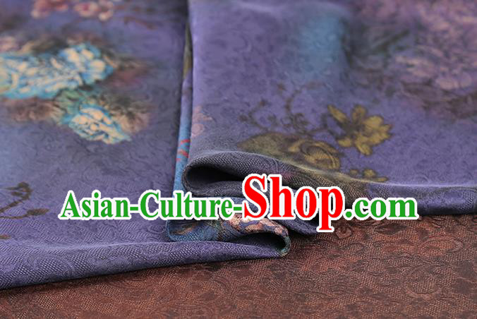 Chinese Traditional Qipao Dress Fabric Gambiered Guangdong Gauze Classical Peony Pattern Purple Silk Drapery