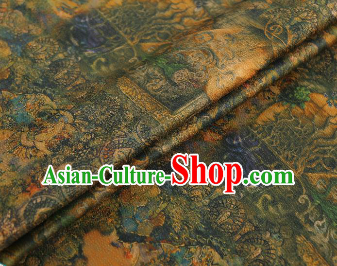 Chinese Qipao Dress Gambiered Guangdong Gauze Classical Pattern Silk Fabric Traditional Green Brocade Cloth