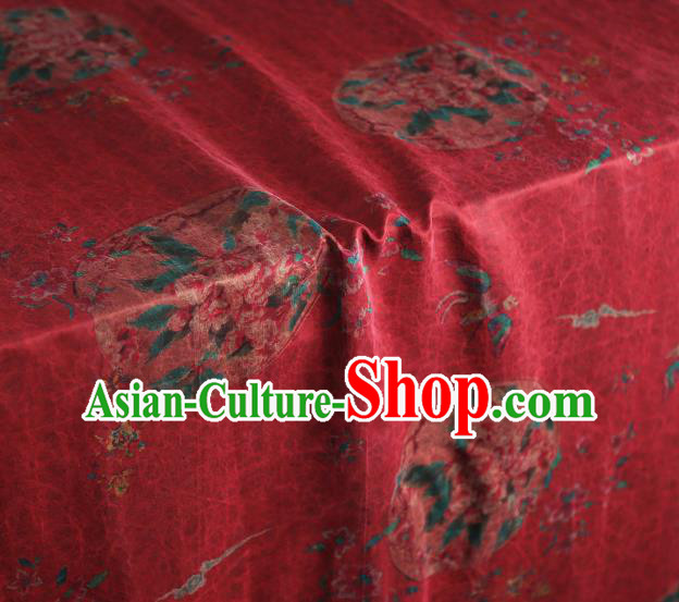 Chinese Traditional Red Brocade Cloth Qipao Dress Classical Flowers Pattern Silk Fabric Gambiered Guangdong Gauze