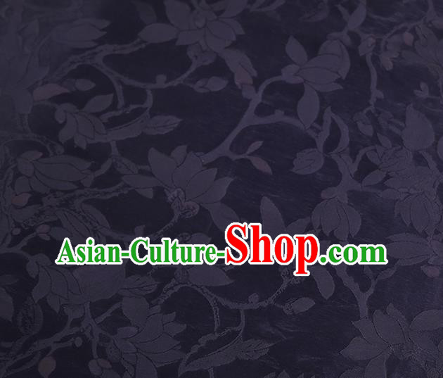 Chinese Classical Qipao Dress Gambiered Guangdong Gauze Cloth Traditional Jacquard Mangnolia Purple Silk Fabric