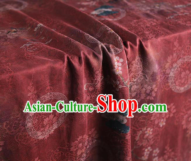 Chinese Traditional Jacquard Silk Fabric Classical Qipao Dress Purplish Red Gambiered Guangdong Gauze Cloth