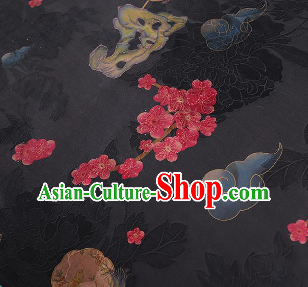 Chinese Traditional Cheongsam Silk Fabric Classical Black Gambiered Guangdong Gauze Material