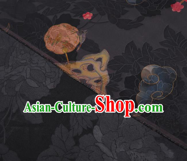 Chinese Traditional Cheongsam Silk Fabric Classical Black Gambiered Guangdong Gauze Material
