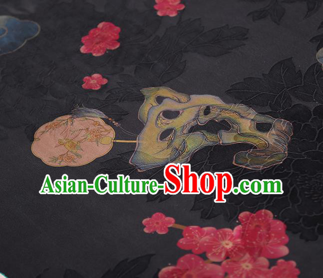 Chinese Traditional Cheongsam Silk Fabric Classical Black Gambiered Guangdong Gauze Material