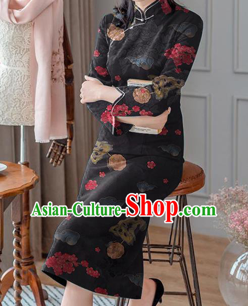 Chinese Traditional Cheongsam Silk Fabric Classical Black Gambiered Guangdong Gauze Material