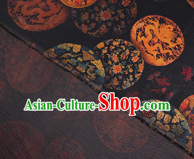 Chinese Traditional Cheongsam Gambiered Guangdong Gauze Material Classical Dragon Pattern Black Silk Fabric