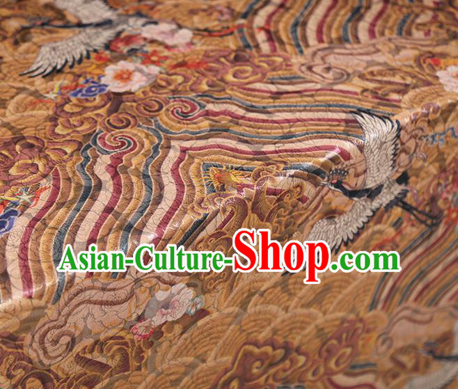 Chinese Classical Wave Cranes Pattern Silk Fabric Traditional Cheongsam Ginger Brocade Material Tapestry