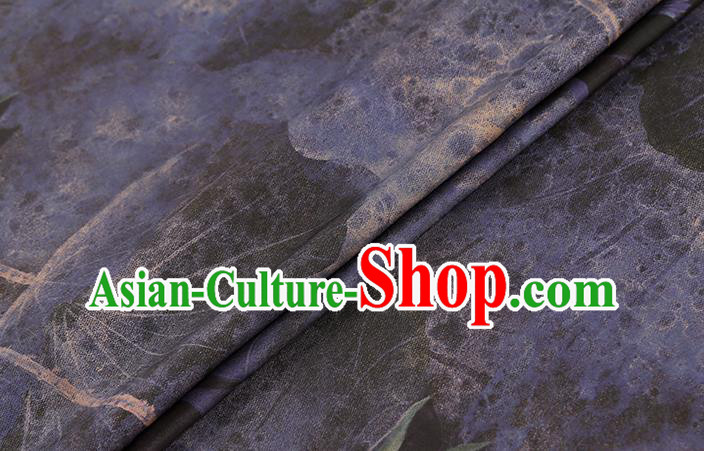Chinese Traditional Brocade Cloth Qipao Dress Navy Gambiered Guangdong Gauze Classical Lotus Pattern Silk Fabric