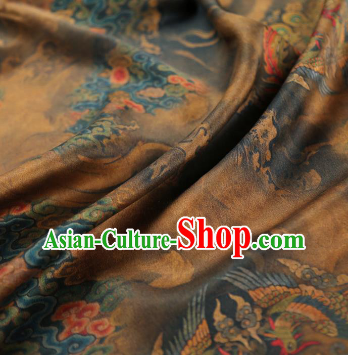 Chinese Classical Phoenix Pattern Brown Silk Fabric Traditional Cheongsam Tapestry Brocade Material