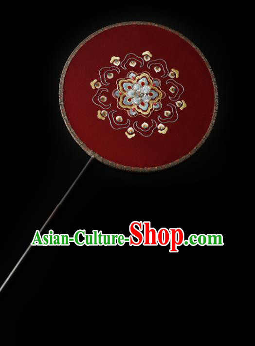 China Traditional Hanfu Red Silk Fan Ancient Princess Palace Fan Wedding Embroidered Fans