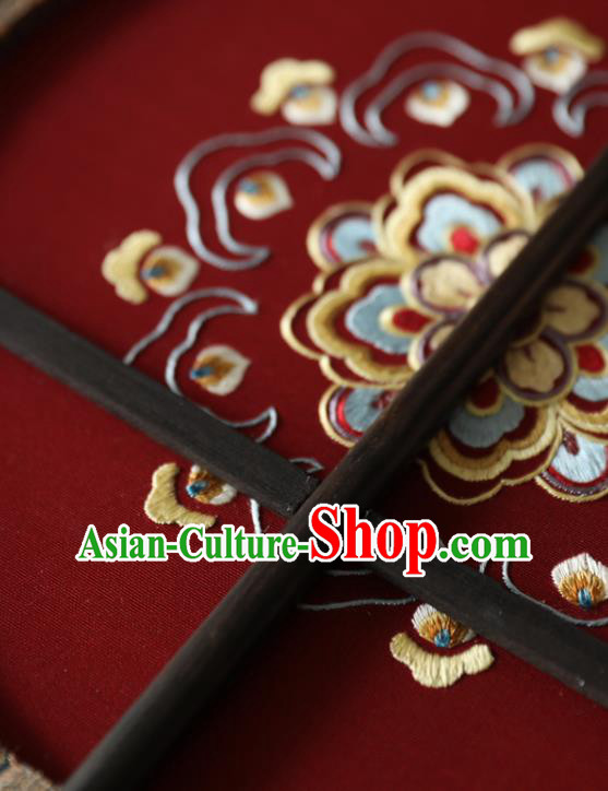 China Traditional Hanfu Red Silk Fan Ancient Princess Palace Fan Wedding Embroidered Fans