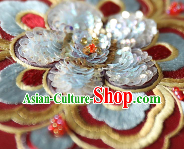 China Traditional Hanfu Red Silk Fan Ancient Princess Palace Fan Wedding Embroidered Fans