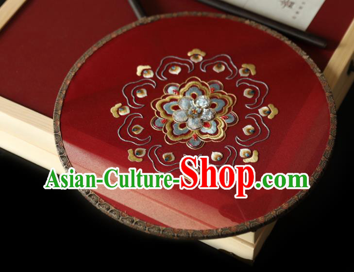 China Traditional Hanfu Red Silk Fan Ancient Princess Palace Fan Wedding Embroidered Fans