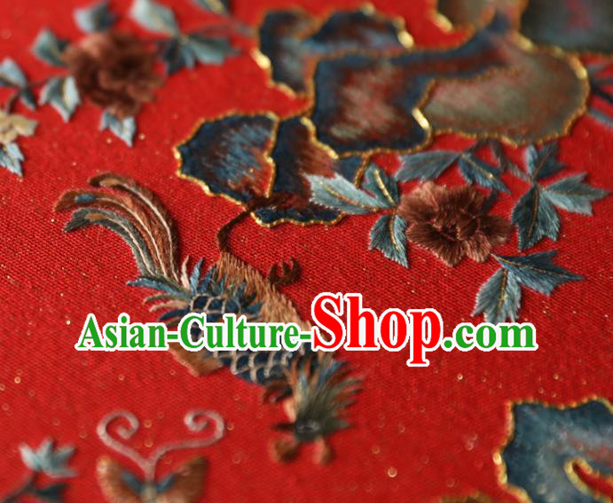 China Traditional Wedding Handmade Embroidered Fans Hanfu Red Silk Fan Ancient Princess Palace Fan