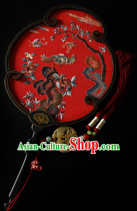 China Traditional Wedding Handmade Embroidered Fans Hanfu Red Silk Fan Ancient Princess Palace Fan