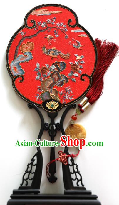 China Traditional Wedding Handmade Embroidered Fans Hanfu Red Silk Fan Ancient Princess Palace Fan