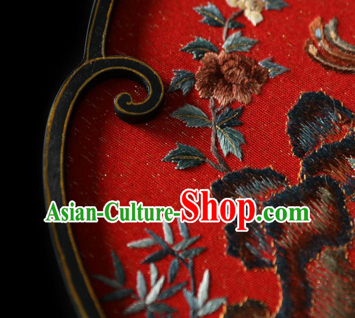 China Traditional Wedding Handmade Embroidered Fans Hanfu Red Silk Fan Ancient Princess Palace Fan