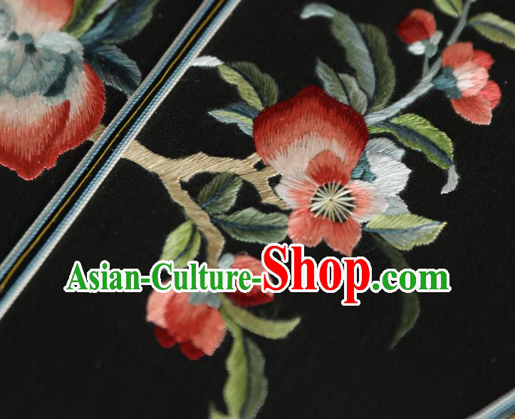 China Traditional Handmade Embroidered Fans Ancient Princess Palace Fan Hanfu Black Silk Fan