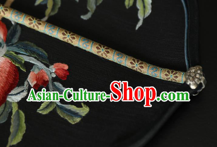 China Traditional Handmade Embroidered Fans Ancient Princess Palace Fan Hanfu Black Silk Fan
