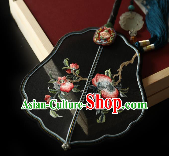 China Traditional Handmade Embroidered Fans Ancient Princess Palace Fan Hanfu Black Silk Fan