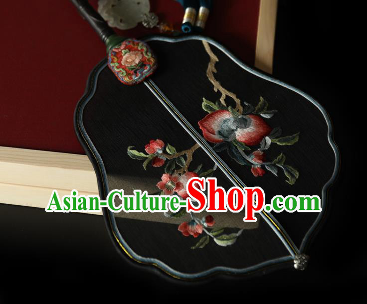 China Traditional Handmade Embroidered Fans Ancient Princess Palace Fan Hanfu Black Silk Fan