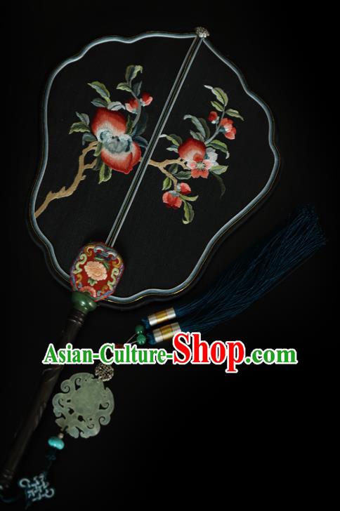 China Traditional Handmade Embroidered Fans Ancient Princess Palace Fan Hanfu Black Silk Fan