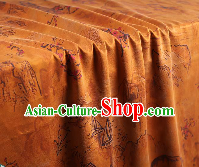 Chinese Traditional Orange Brocade Cloth Qipao Dress Gambiered Guangdong Gauze Classical Plum Blossom Pattern Silk Fabric