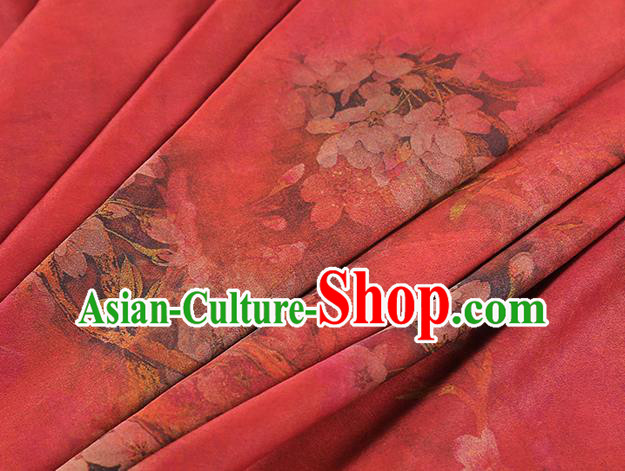 Chinese Red Silk Drapery Classical Peach Blossom Pattern Gambiered Guangdong Gauze Traditional Qipao Dress Brocade Fabric