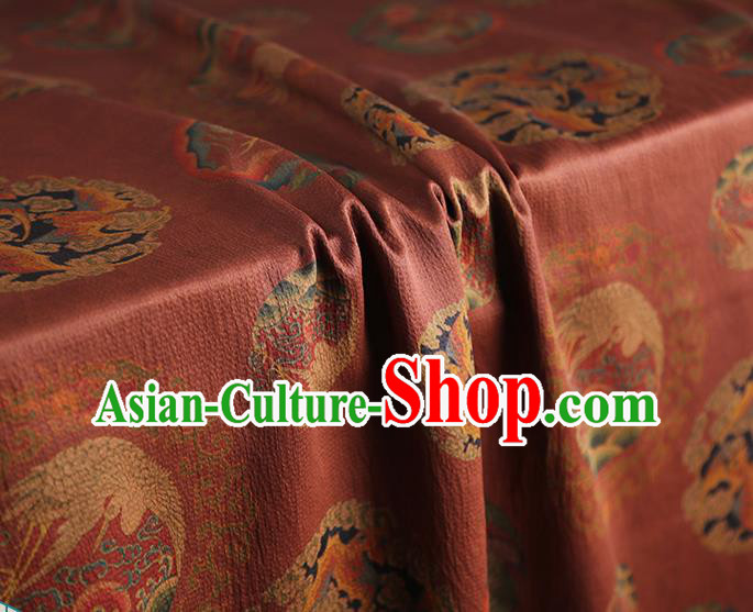 Chinese Traditional Cloth Qipao Dress Gambiered Guangdong Gauze Classical Phoenix Peony Pattern Rust Red Silk Fabric