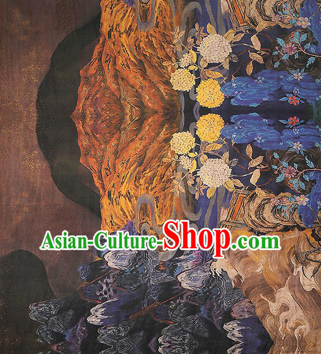 Chinese Classical Hydrangea Pattern Gambiered Guangdong Gauze Traditional Qipao Dress Brocade Fabric Brown Silk Drapery