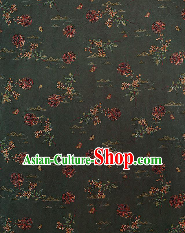 Chinese Traditional Atrovirens Cloth Qipao Dress Gambiered Guangdong Gauze Classical Butterfly Pattern Silk Fabric