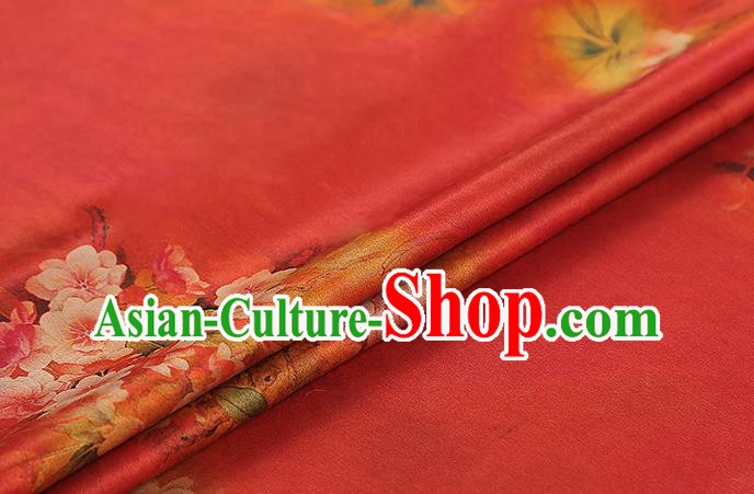 Chinese Classical Begonia Pattern Red Silk Drapery Qipao Dress Brocade Fabric Traditional Gambiered Guangdong Gauze
