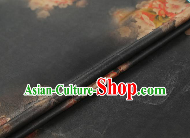 Chinese Traditional Gambiered Guangdong Gauze Classical Begonia Pattern Black Silk Drapery Qipao Dress Brocade Fabric