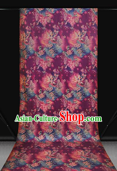 Chinese Traditional Qipao Dress Purple Silk Fabric Classical Lotus Pattern Gambiered Guangdong Gauze Drapery