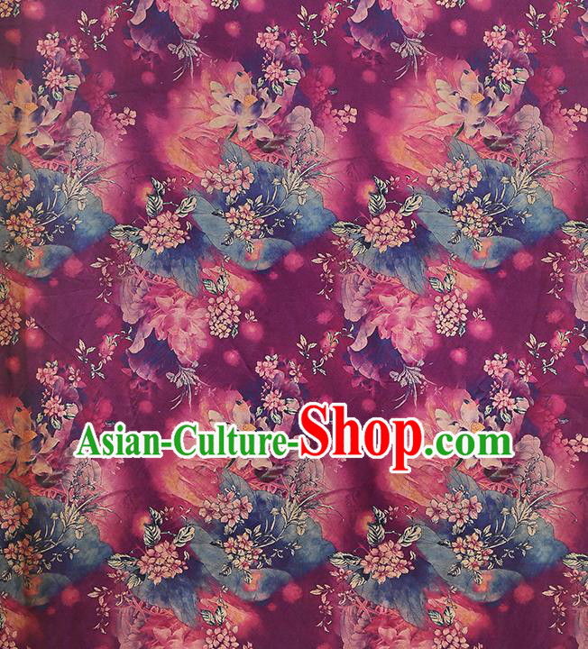 Chinese Traditional Qipao Dress Purple Silk Fabric Classical Lotus Pattern Gambiered Guangdong Gauze Drapery