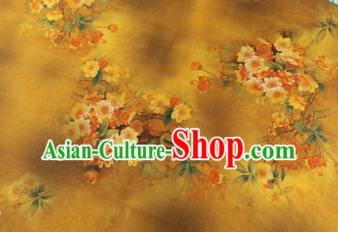 Chinese Qipao Dress Brocade Fabric Traditional Gambiered Guangdong Gauze Classical Begonia Pattern Golden Silk Drapery
