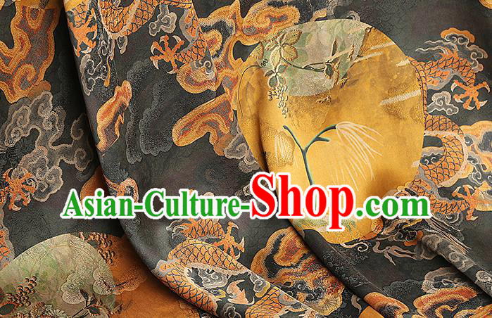 Chinese Printing Dragon Black Gambiered Guangdong Gauze Drapery Traditional Tang Suit Silk Fabric
